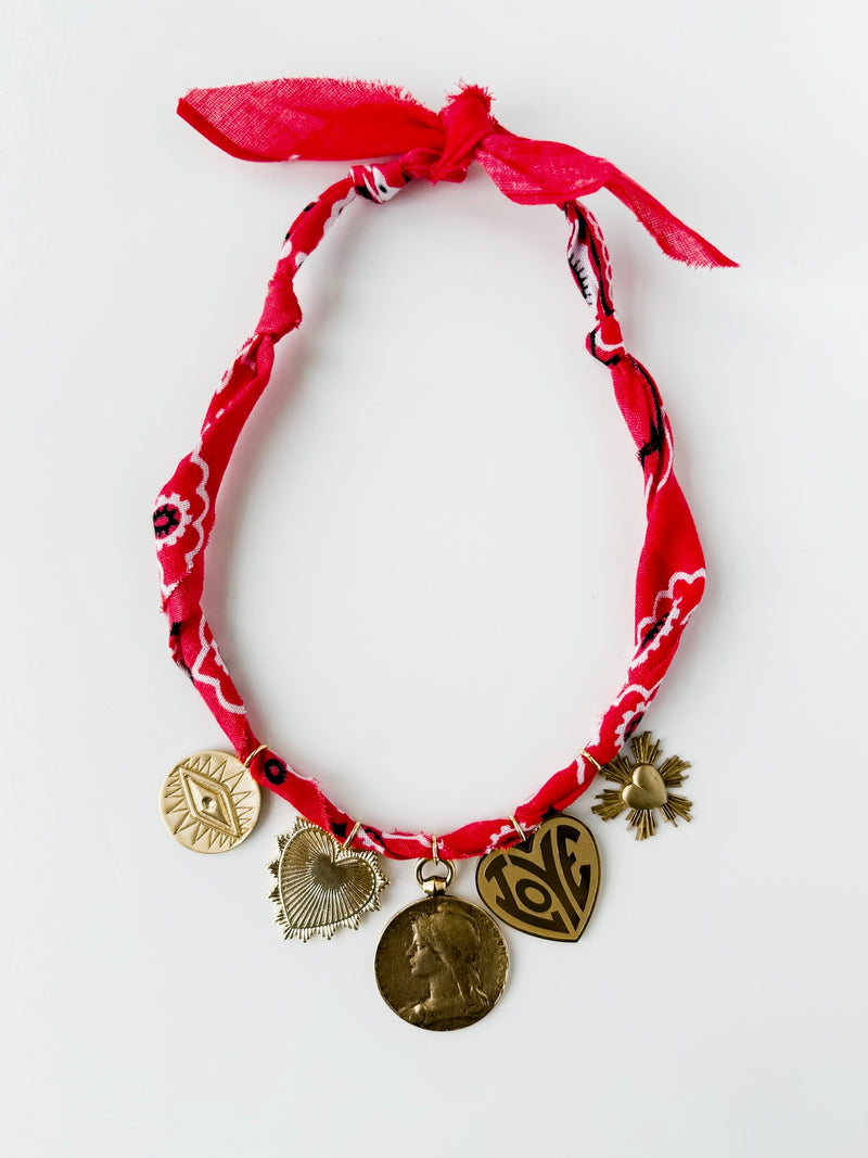 Coral Red Bandana Necklace